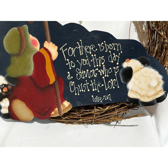 Nativity Shepard star of Bethlehem Jesus handmade Christmas Wooden Wreath 14” - Picture 2 of 5